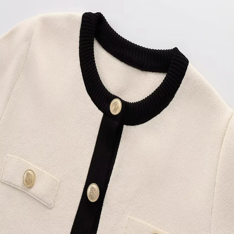 Round-Neck Knit Jacket – Short Sleeve