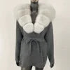 Fur-Collar Knit Cardigan – Midi Length