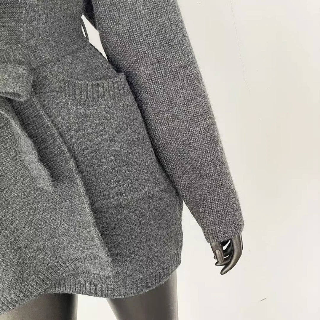 Fur-Collar Knit Cardigan – Midi Length
