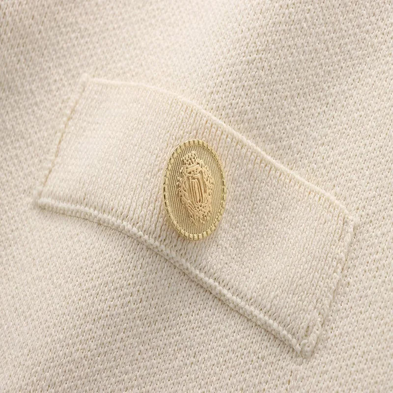 Round-Neck Knit Jacket – Short Sleeve