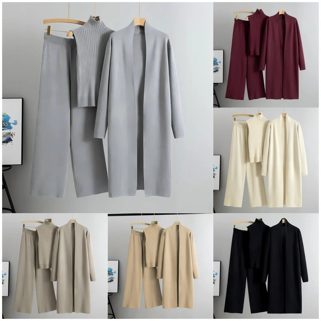 Knit Three-Piece Set – Cardigan, Sweater & Trousers