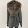 Fur-Collar Knit Cardigan – Midi Length