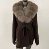 Fur-Collar Knit Cardigan – Midi Length