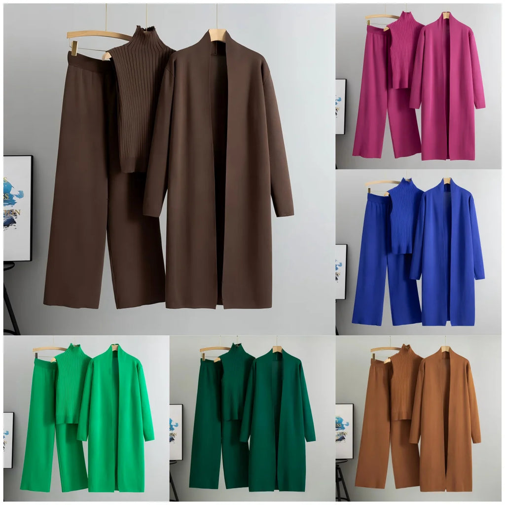 Knit Three-Piece Set – Cardigan, Sweater & Trousers
