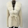 Fur-Collar Knit Cardigan – Midi Length