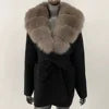 Fur-Collar Knit Cardigan – Midi Length