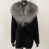 Fur-Collar Knit Cardigan – Midi Length