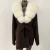 Fur-Collar Knit Cardigan – Midi Length