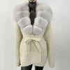 Fur-Collar Knit Cardigan – Midi Length