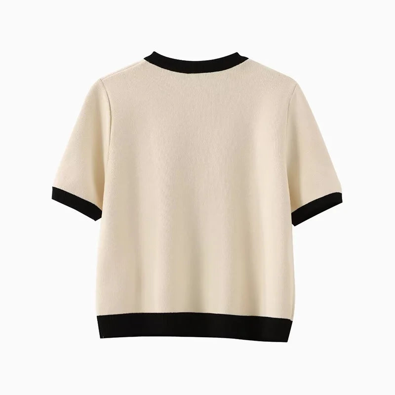 Round-Neck Knit Jacket – Short Sleeve