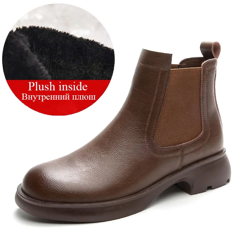 Plush-Lined Round-Toe Ankle Boots