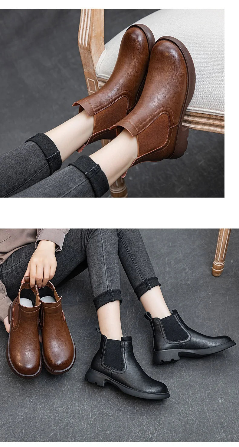 Plush-Lined Round-Toe Ankle Boots